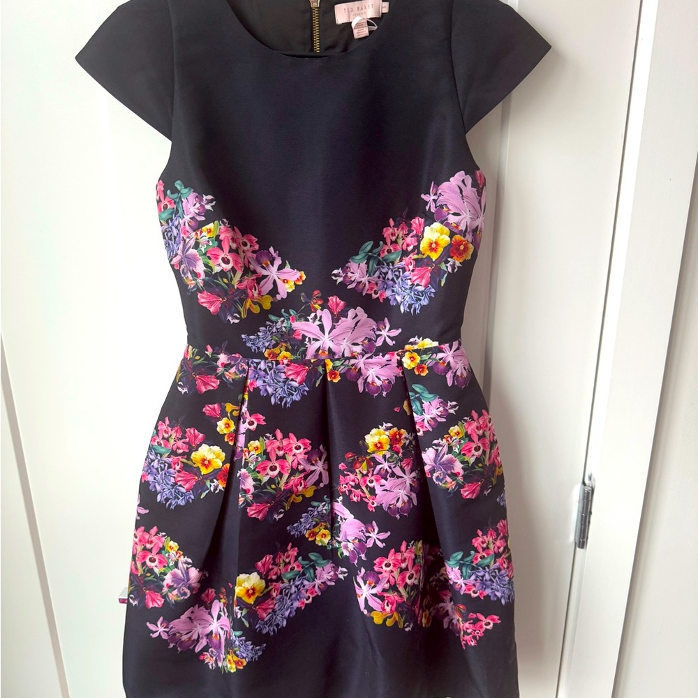 Ted Baker fit and flare black and floral dress!